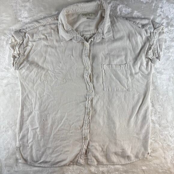 Thread and Supply Top Casual Button Down Shirt Short Sleeve Women's Medium White - Picture 1 of 8
